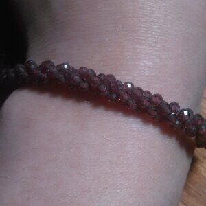 Orissa Rhodolite Garnet Sterling Silver Beaded Three Layer Twisted Bracelet